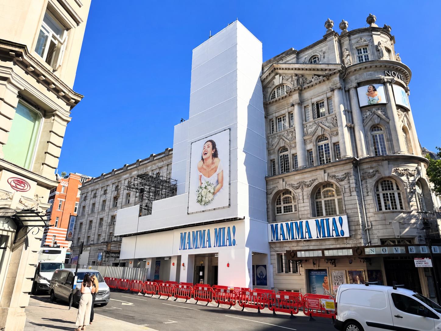 Scaffold installation at the Novello Theatre in Aldwych, London