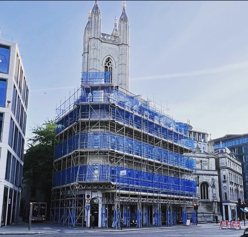 Public protection gantry and scaffold at Queen Victoria Street